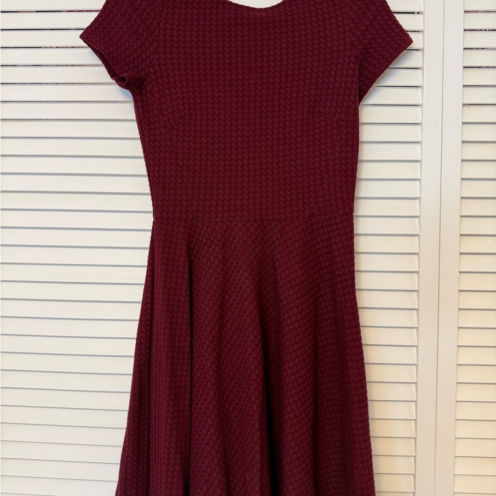 Zara Burgundy Textured Fit-and-Flare Midi Dress